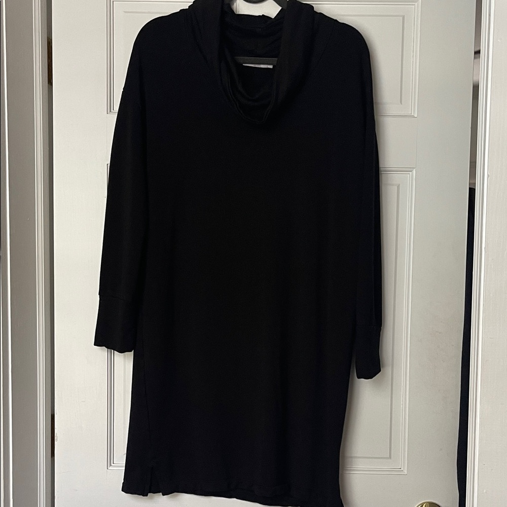 Dalia Cozy Fleece Black Cowl Neck Dress